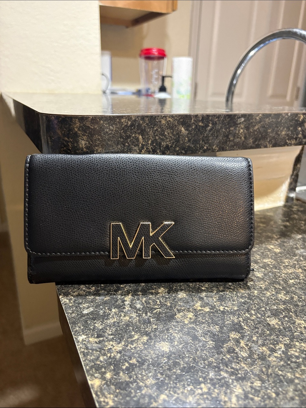 Michael Kors Black Wallet with Gold MK Emblem
